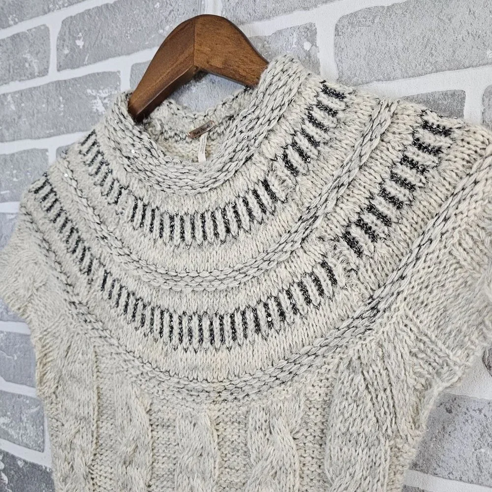 Free People Sweater Dress Womens Small Petite Gray Wool Blend Nordic Nights Knit